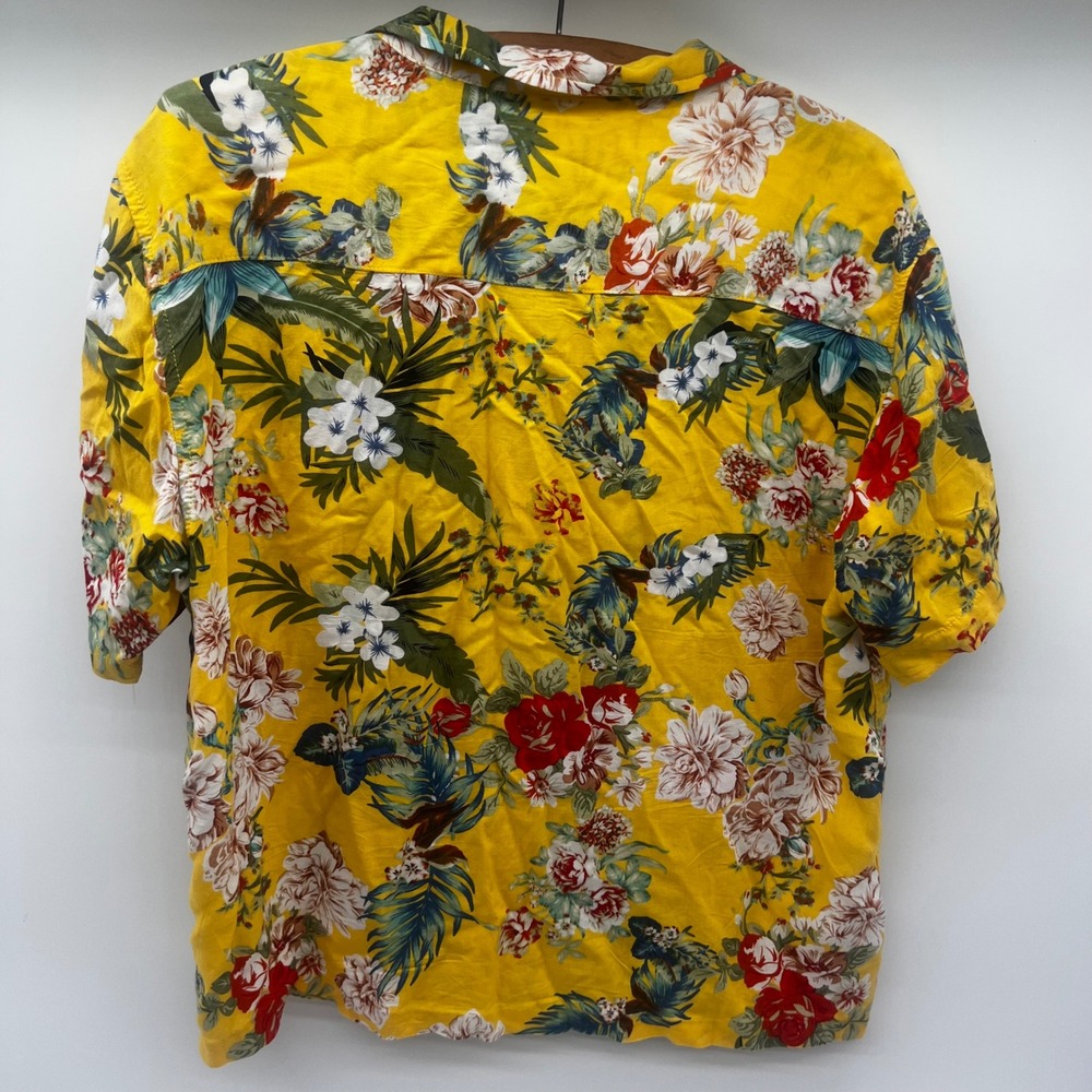 Coco Republic Yellow Tropical Floral Short Sleeve Button Down Shirt Womens M - Picture 2 of 9